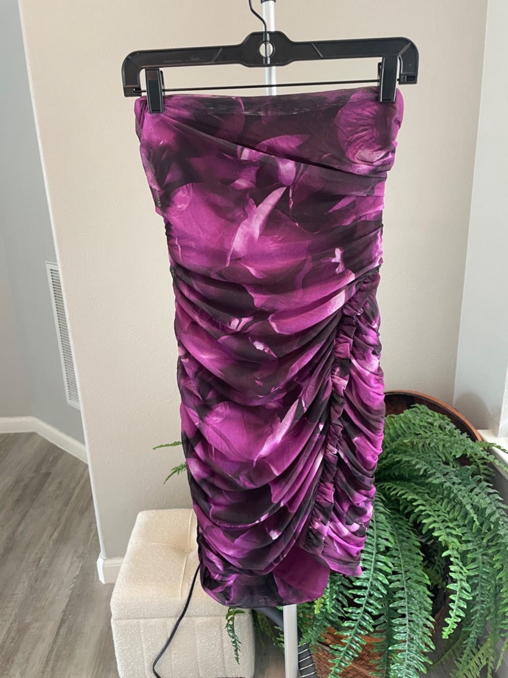 Oh Polly Strapless Purple Floral Ruched Dress